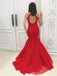 Sexy Open Back Red Heavliy Beaded Mermaid Tulle Evening Prom Dresses, 17541