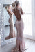 Sexy Open Back Rose Gold Sequin Long Evening Prom Dresses, 17485