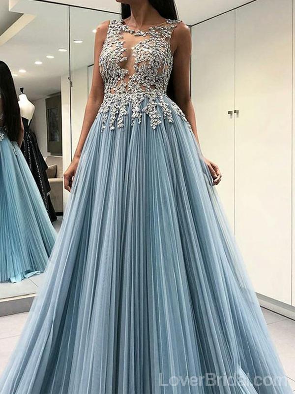 Sexy Open Back See Through Open Back A-line Long Evening Prom Dresses, Cheap Custom Sweet 16 Dresses, 18555