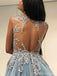 Sexy Open Back See Through Open Back A-line Long Evening Prom Dresses, Cheap Custom Sweet 16 Dresses, 18555