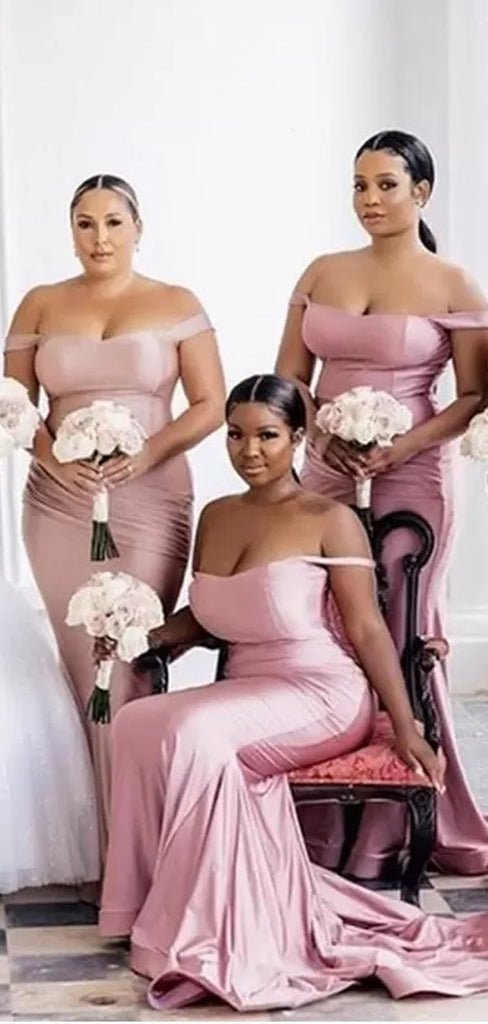 Sexy Pink Mermaid Off Shoulder Cheap Long Bridesmaid Dresses Online,WG1057