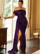 Sexy Purple Mermaid One Shoulder High Slit Maxi Long Prom Dresses,13005