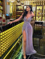 Sexy Purple V-neck High Slit Cheap Long Prom Dresses Online,12788