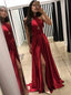 Sexy Red Backless Halter Side Slit Long Evening Prom Dresses, 17596