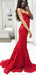 Sexy Red Lace Mermaid Long Evening Prom Dresses, Cheap Custom Sweet 16 Dresses, 18501