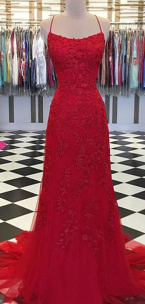 Sexy Red Lace Mermaid Long Evening Prom Dresses, Evening Party Prom Dresses, 12318