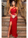 Sexy Red Mermaid One Shoulder Side Slit Cheap Long Prom Dresses,12776