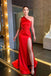 Sexy Red Mermaid One Shoulder Side Slit Cheap Long Prom Dresses,12782