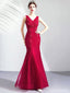 Sexy Red Mermaid V-neck Lace Applique Long Prom Dresses Online,12564