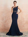 Sexy Scoop Backless Navy Beaded Long Evening Prom Dresses, Evening Party Prom Dresses, 12131