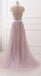 Sexy See Through Dusty Pink Lace Beaded Evening Prom Dresses, Popular Unique Party Prom Dress, Custom Long Prom Dresses, Cheap Formal Prom Dresses, 18000