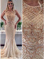 Sexy See Through Heavily Beaded Scoop Neckline Mermaid Long Evening Prom Dresses, Popular Cheap Long Party Prom Dresses, 17260