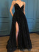 Sexy Side Slit Black Lace Long Evening Prom Dresses, Cheap Custom Party Prom Dresses, 18572