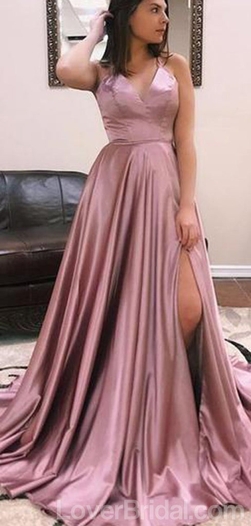 Sexy Side Slit Dustny Pink Long Evening Prom Dresses, Cheap Custom Party Prom Dresses, 18607