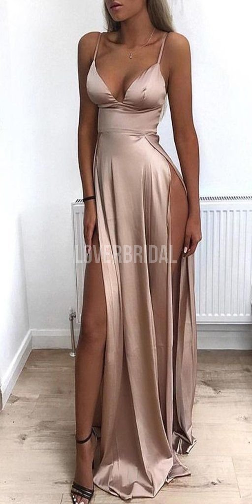 Sexy Side Slit Spaghetti Straps Long Evening Prom Dresses, Evening Party Prom Dresses, 12223