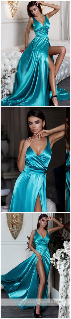 Sexy Side Slit V Neck Mermaid Long Evening Prom Dresses, Cheap Sweet 16 Dresses, 18322