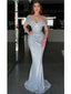 Sexy Silver Mermaid Off Shoulder Maxi Long Prom Dresses,Evening Dresses,12964