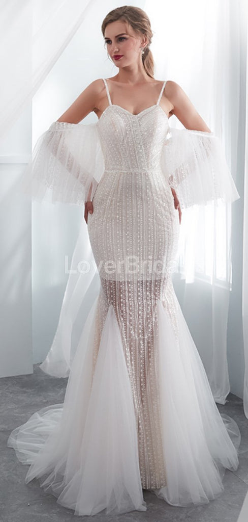 Sexy Spaghetti Straps Lace Mermaid Wedding Dresses Online, Unique Bridal Dresses, WD575
