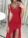 Sexy Sparkly Red Mermaid Side Slit Long Evening Prom Dresses, Cheap Custom Sweet 16 Dresses, 18548