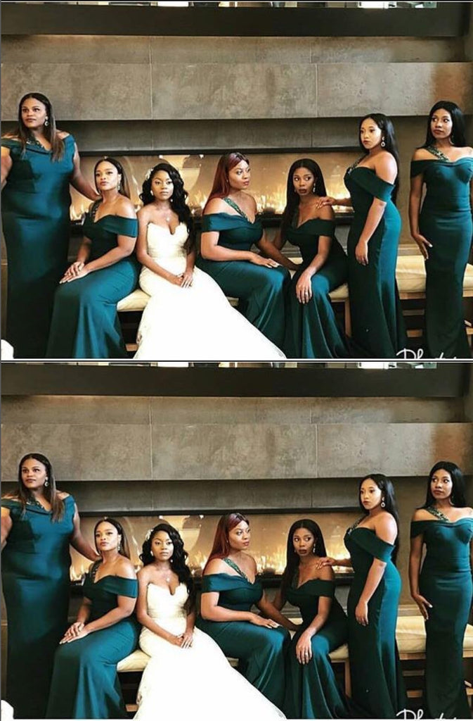 Sexy Teal Mermaid Off Shoulder Cheap Long Bridesmaid Dresses,WG1425