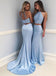 Sexy Two Pieces Blue Mermaid Halter Long Custom Evening Prom Dresses, 17451