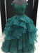 Sexy Two Pieces Emerald Green Off Shoulder V Neck Ball Gown Long Custom Evening Prom Dresses, 17414