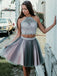 Sexy Two Pieces Halter Grey Tulle Cheap Homecoming Dresses Online, CM706