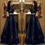 Sexy Two Pieces Long Sleeve Navy Lace Evening Prom Dresses, Popular Navy Party Prom Dresses, Custom Long Prom Dresses, Cheap Formal Prom Dresses, 17196
