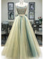 Sexy Two Pieces Rhinestone Beaded Green Long Evening Prom Dresses, Evening Party Prom Dresses, 12316