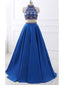 Sexy Two Pieces Rhinestone Open Back Blue Long Evening Prom Dresses, 17656