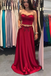 Sexy Two Pieces Strapless Red Long Evening Prom Dresses, 17710