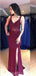 Sexy V Neck Mermaid Maroon Open Back Long Evening Prom Dresses, Cheap Sweet 16 Dresses, 18419