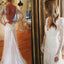 Sexy V-neck Open Back Mermaid Long Sleeve White Lace Tulle Wedding Party Dresses, WD0012