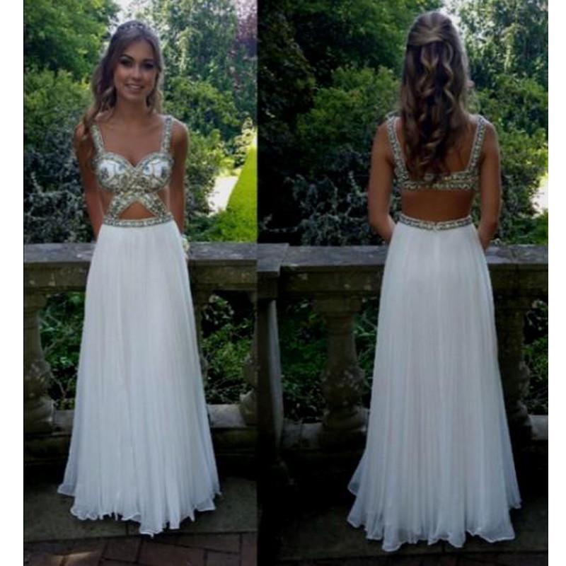 Sexy White Junior Open Back Unique Gorgeous Long Prom Dress, WG532