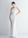 Sexy White Sheath One Shoulder High Slit Cheap Long Prom Dresses,12810