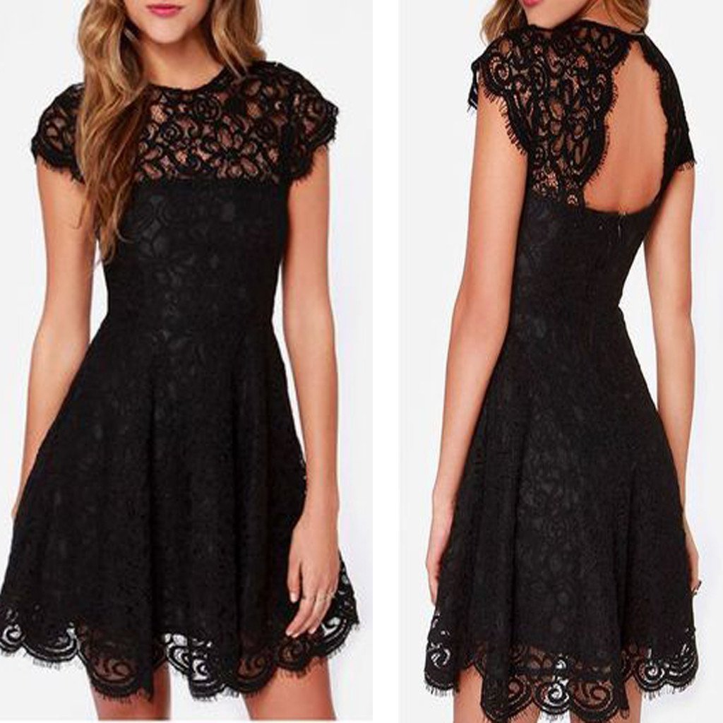 Short sleeve black see through lace simple open back tight homecoming prom dress,BD00130