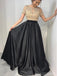 Short Sleeve Gold Beaded A line Black Long Evening Prom Dresses, 17653