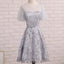 Short Sleeve Gray Lace Cute Homecoming Prom Dresses, Affordable Short Party Prom Sweet 16 Dresses, Perfect Homecoming Cocktail Dresses, CM338