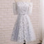 Short Sleeve Gray Leaf Lace Cute Homecoming Prom Dresses, Affordable Short Party Prom Sweet 16 Dresses, Perfect Homecoming Cocktail Dresses, CM339