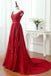 Short Sleeve Scoop Neckline Red Lace Beaded Long Evening Prom Dresses, Popular Cheap Long 2022 Party Prom Dresses, 17308