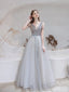 Short Sleeves A-line V-neck Long Prom Dresses Online,Evening Party Dresses,12572