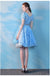 Short Sleeves Blue Lace Cheap Homecoming Dresses Online, Cheap Short Prom Dresses, CM777