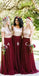 Short Sleeves Gold Sequin Burgundy Skirt A-line Long Bridesmaid Dresses Online, WG253