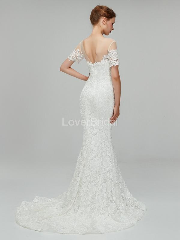 Short Sleeves Lace Mermaid Cheap Wedding Dresses Online, Cheap Bridal Dresses, WD557