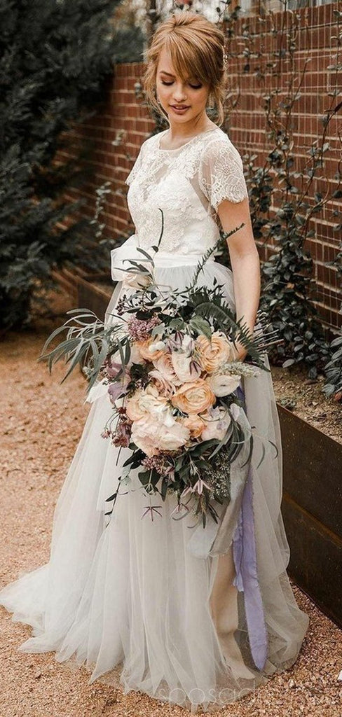 Short Sleeves Lace Unique Cheap Wedding Dresses Online, Cheap Bridal Dresses, WD489