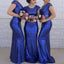 Short Sleeves Royal Blue Mermaid Cheap Long Bridesmaid Dresses Online, WG252