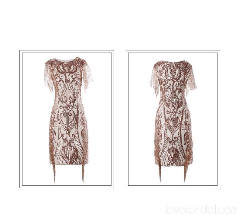 Short Sleeves Sparkly Gold Sequin Cheap Homecoming Dresses Online, Cheap Short Prom Dresses, CM773