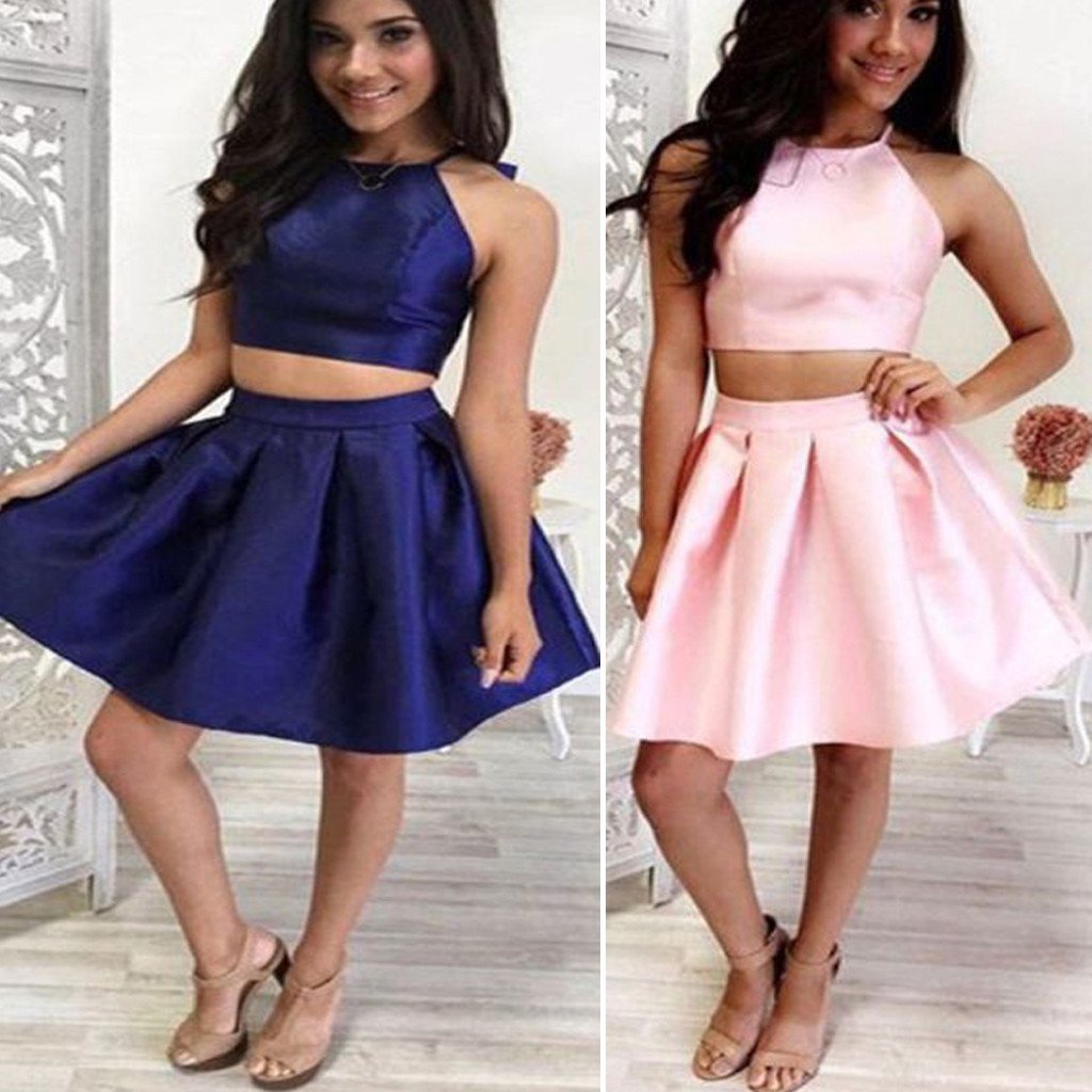 Short two pieces stain simple freshman off shoulder homecoming prom dress,BD0010