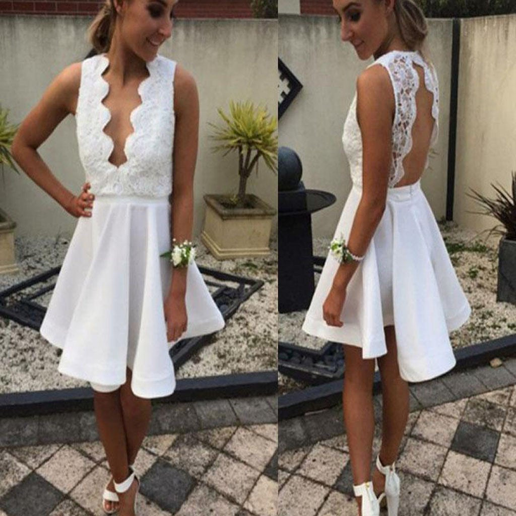 Short white lace simple open backs sexy unique style cocktail homecoming prom gown dress,BD00176