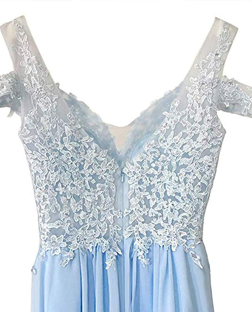 Side Slit Blue Chiffon Cheap Bridesmaid Dresses Online,WG757